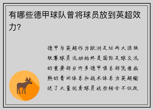 有哪些德甲球队曾将球员放到英超效力？
